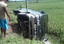 Kecelakaan Lalu Lintas : Minibus Terguling di Sawah